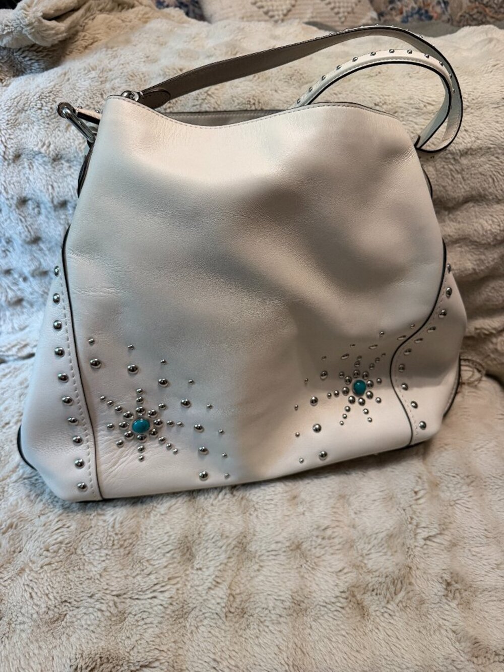 NWOT Coach Western Style Oversized Satchel Shoulder Bag White Silver Blue